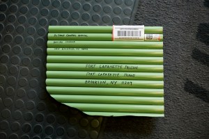 Artist: Frank Heath Title: Bcc: Fort Lafayette Island / David's Island (Bed)  Medium: Powder Coated Steel, Photograph, Postage Year: 2013 Photography by: Frank Heath 