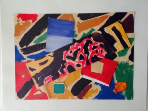 Ken Cornet, Mussorgsky Pictures at an Exhibition, 2014, 11 x 8.5. Gouache collage on Paper.