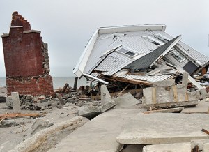Fairfield Beach, CT, December 1, 2012--This home was one of the seven that collapsed in Fairfield Beach. FEMA is in the area with Hazard Mitigations specialists who are trained in proper rebuilding techniques for coastal homes. Photo by Marilee Caliendo/FEMA