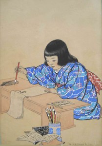 Genjiro Yeto (1867–1924). Untitled [Young Girl Practicing Calligraphy], 1914 Gouache and pencil. Museum purchase with donor funds in memory of Noboru Uezumi, 2008.04