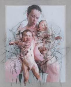 Image:  Jenny Saville The Mothers, 2011 Oil and charcoal on canvas, 106 5/16 x 86 5/8 in. Collection of Lisa and Steven Tananbaum © Jenny Saville.
